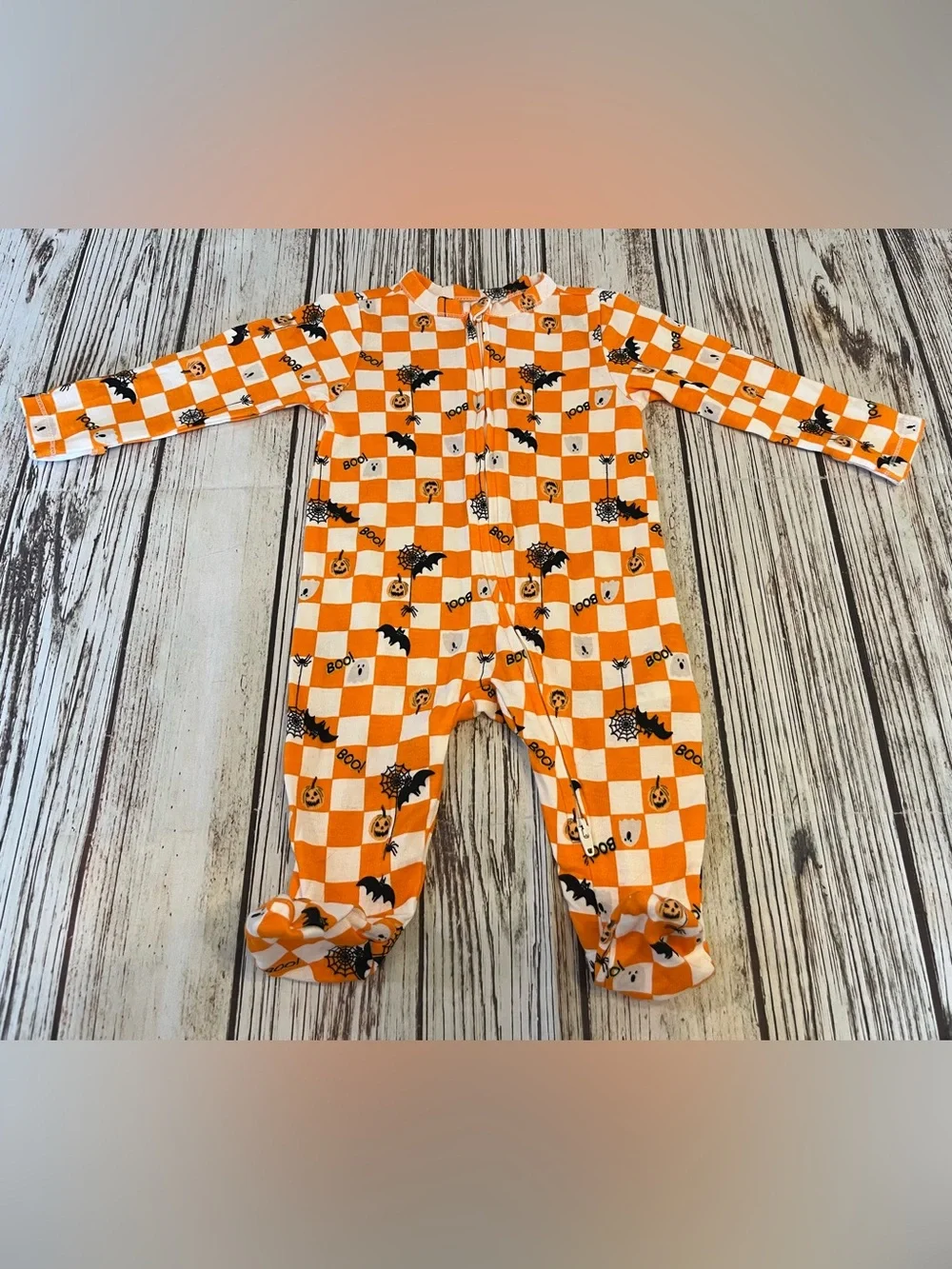 Halloween Checked Footed Pajamas Romper Boy's 3-6 Months Old Navy Fall Wear